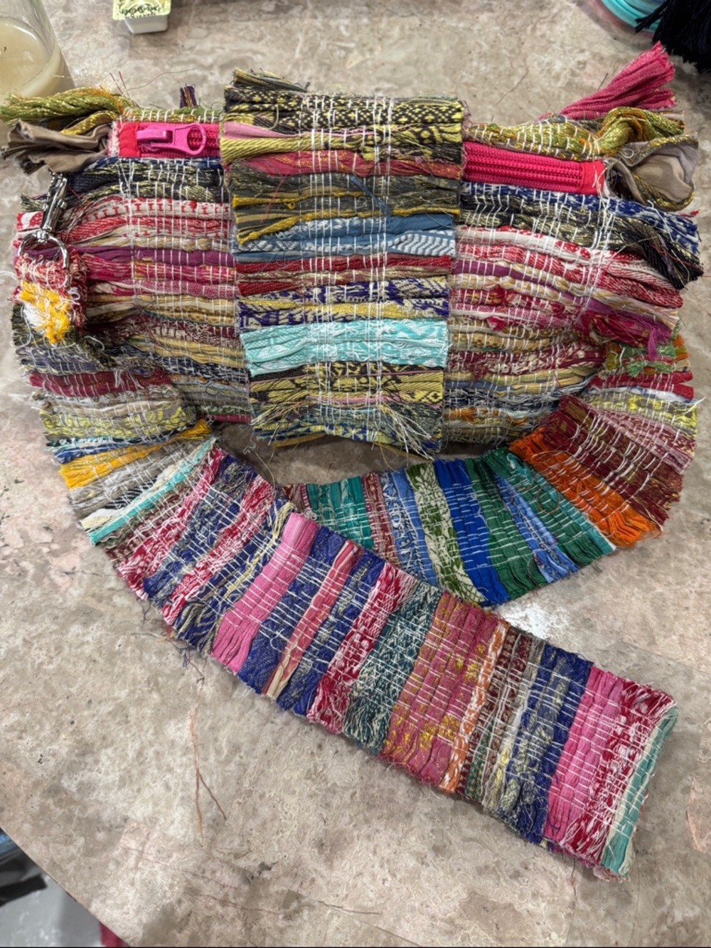 Boho Multi-Color Woven Crossbody Bag - Vibrant Handcrafted - Removable Strap